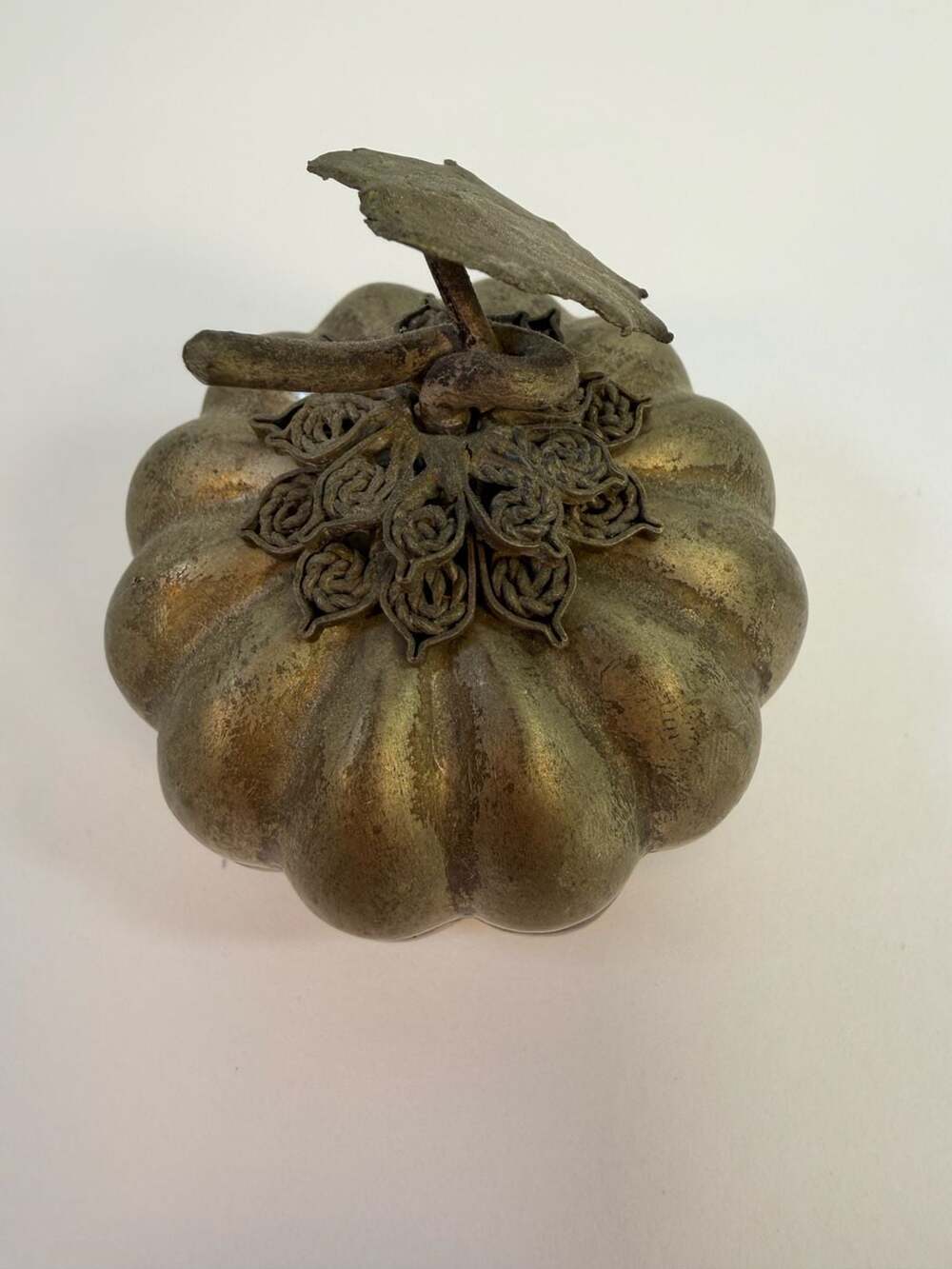 Vintage Cambodian T900 Solid Silver Pumpkin Betel Box Filigree 2”